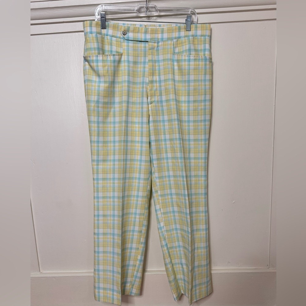 Difini Vintage 60s/70s Plaid Pants in Yellow and Blue sz 36